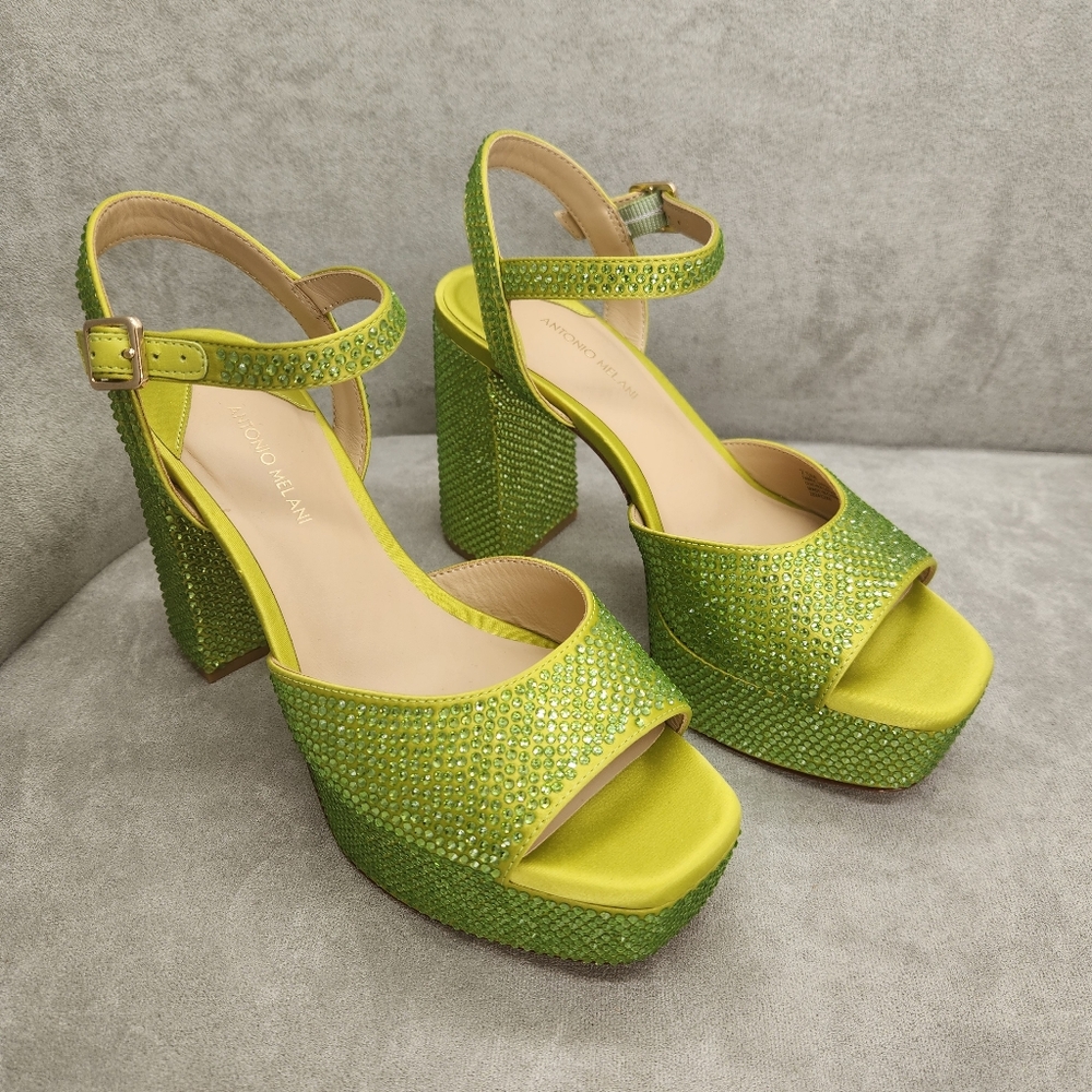 ANTONIO MELANI Lime Green Crystal Platform Sandals - Picture 7 of 15